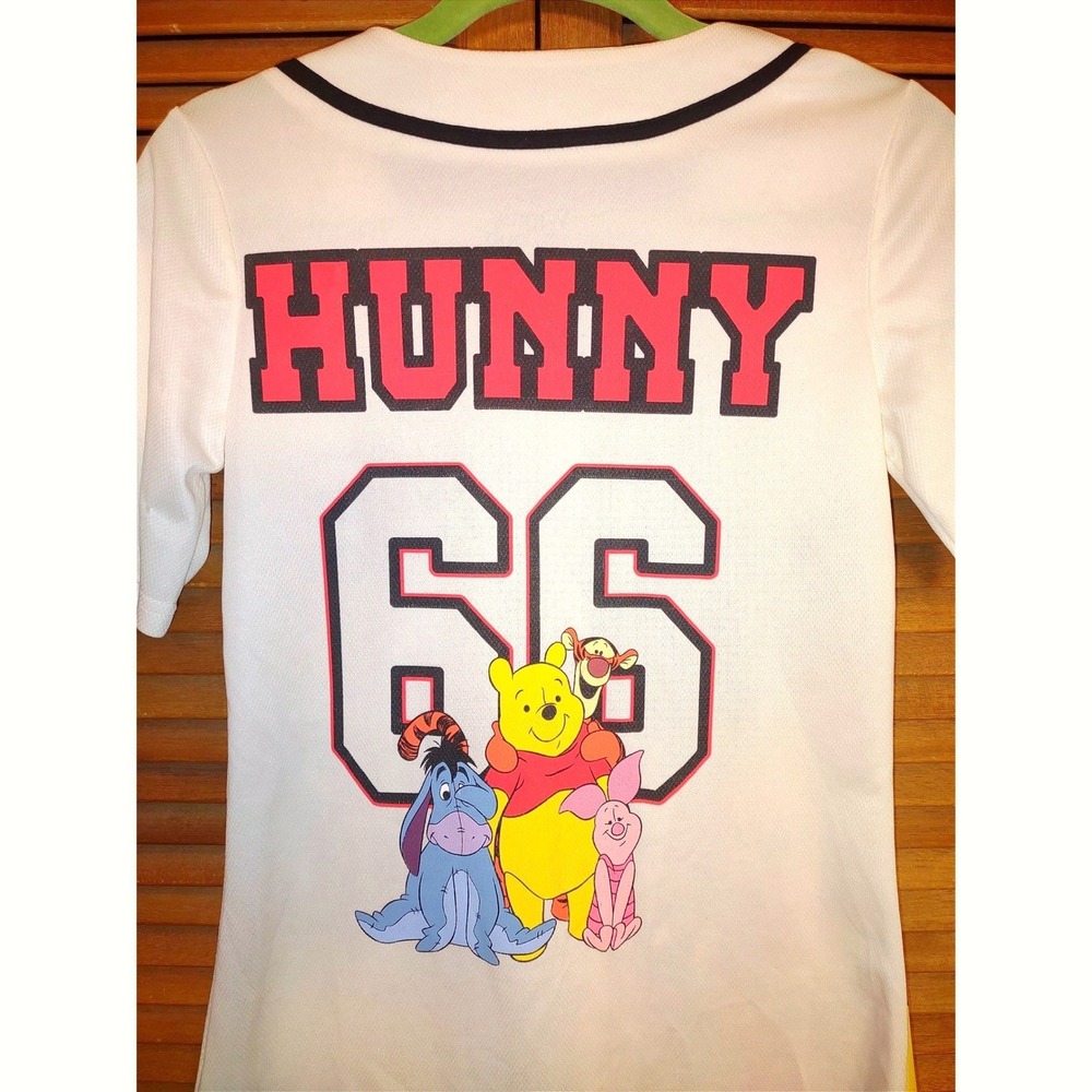Disney Winnie the Pooh Baseball Jersey Womens Small White Hunny 66 - Very Good - Picture 4 of 8